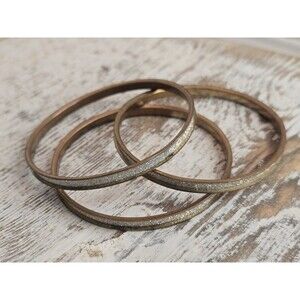 Vintage Gold Tone Glitter Inlay Stackable Bangle Bracelet Set Of 3 #127